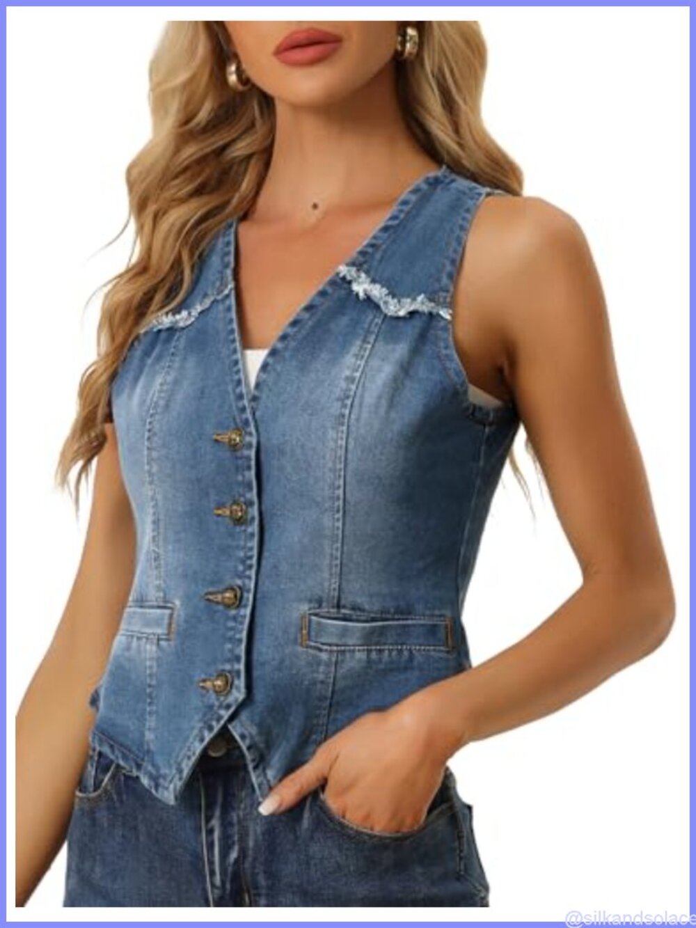 Denim Vest for Women Cropped Jean Vest Top Western Waistcoat Sleeveless